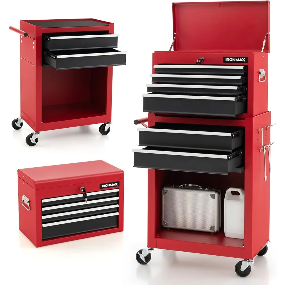 ERGOMASTER Rolling Tool Chest and Cabinet with 6-Drawers - Includes 4-Drawers Removable Top Box