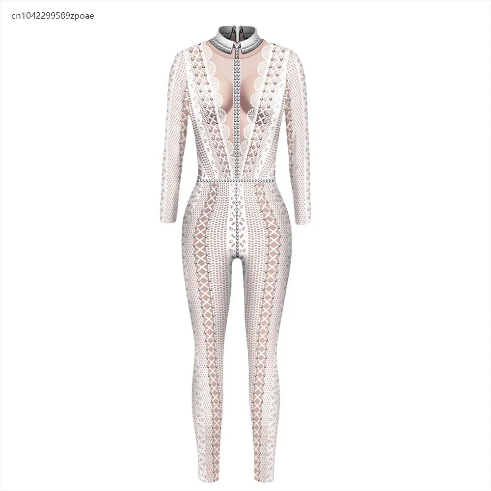 Lace Sequin Pattern 3D Printed Role Play Costume Sexy Bodysuit Leotard Adult Rave Party Stage Performance Costume S-XL 2025