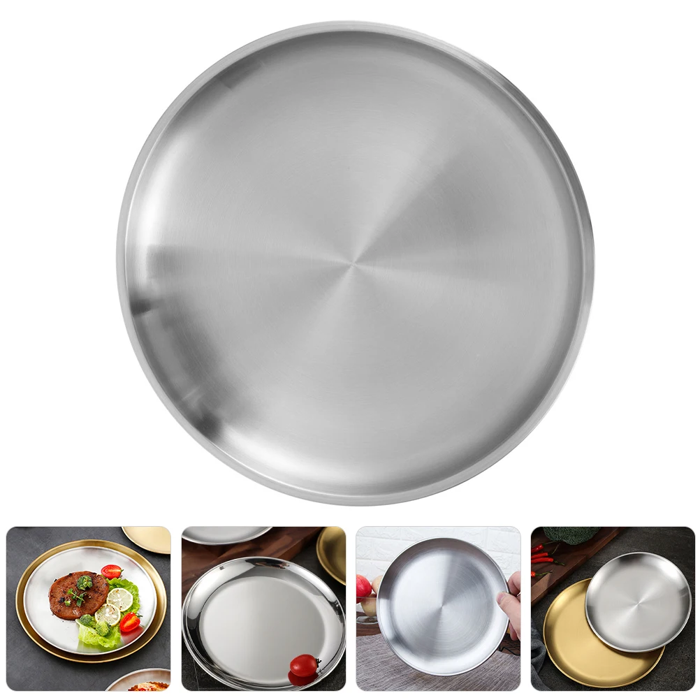 

Dinner Plate Thickened Disc Serving Tray Stainless Steel Plates Trays for Eating
