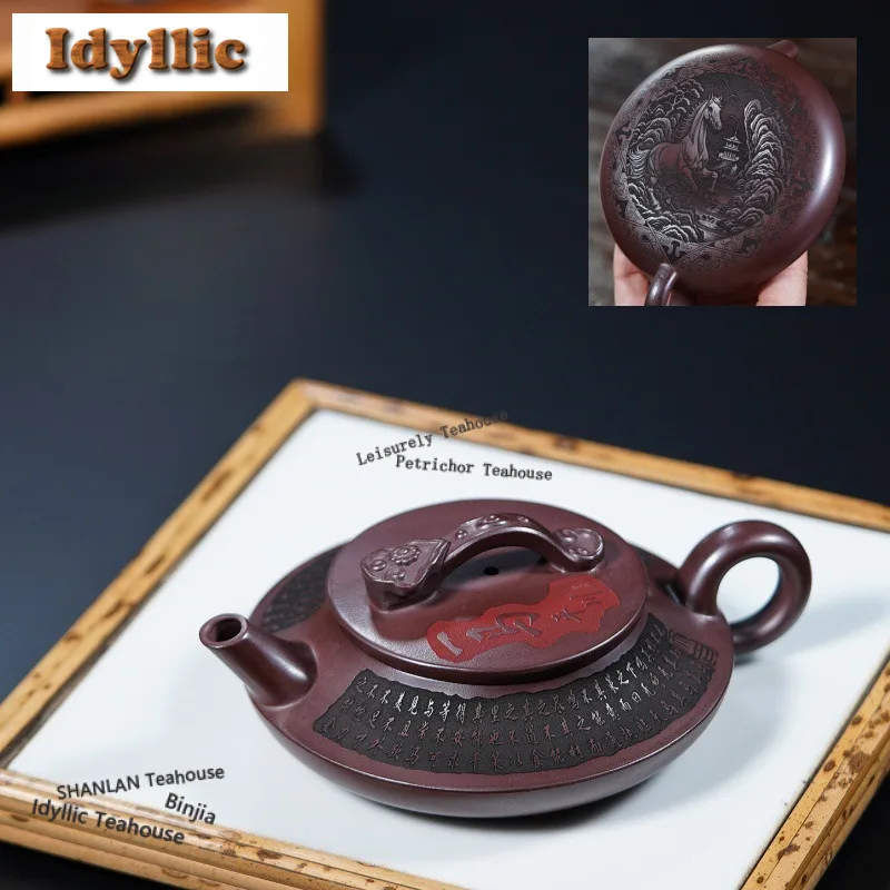 

180ml Authentic Yixing Purple Clay Teapots Handmade Engraved Pot Raw Ore Stone Red Mud Kettle Zisha Tea Set Tea Ceremony Gifts