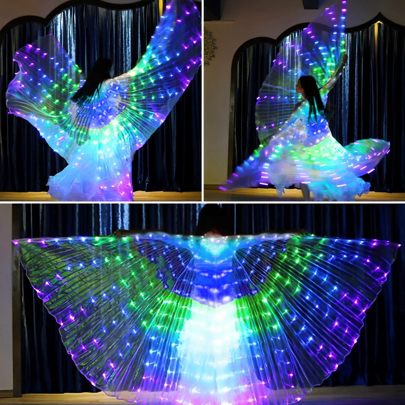 Luminous LED Butterfly Wings Isis Wings Light Up Belly Dance Wings Glow Angel Dance Adults Child Performance glowing  lighted