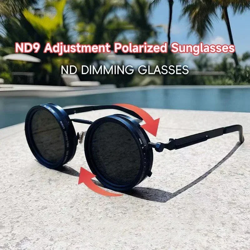 Gafas de Sol Redondas Polarizadas para Hombre ND9, Gafas de Sol con Atenuación Ajustable para Mujer, Gafas de Pesca Retro Punk, Lentes de Sol para Exteriores con Protección UV400