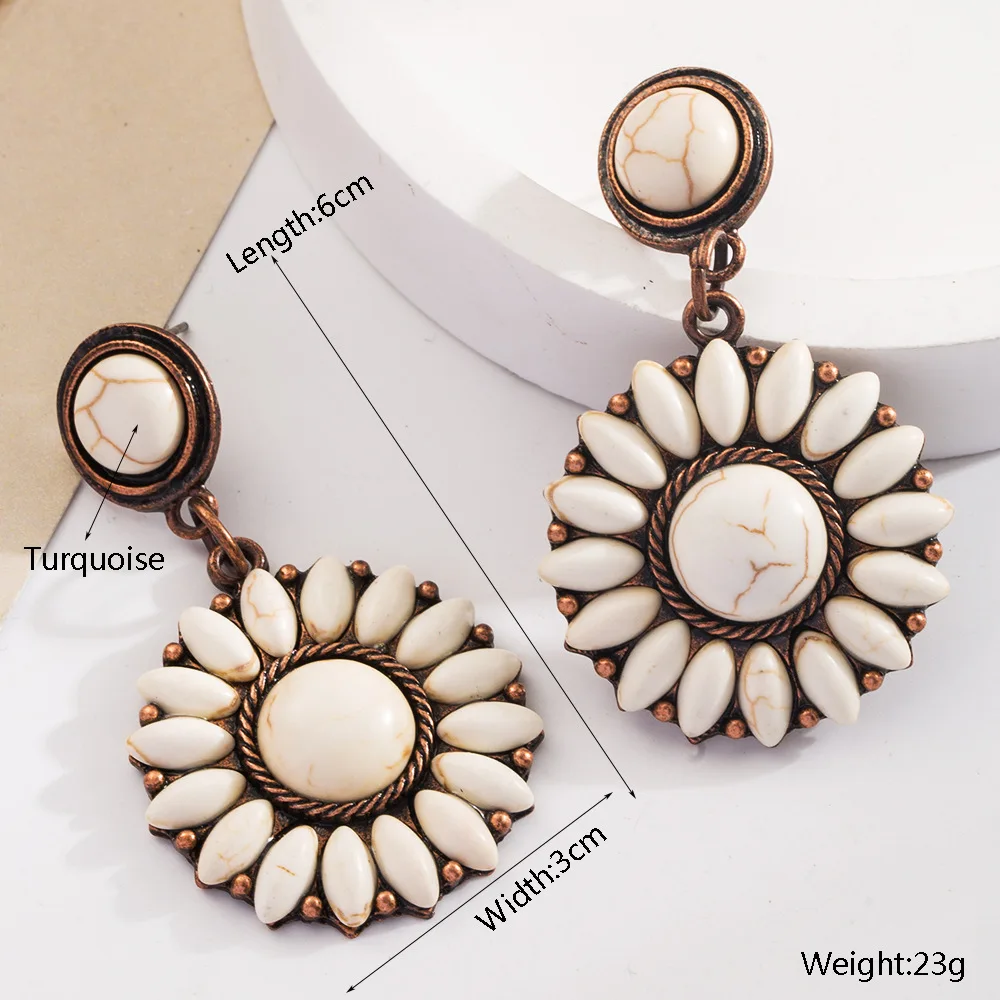 Independent station exaggerated turquoise earrings retro fashion new geometric love round earrings supply