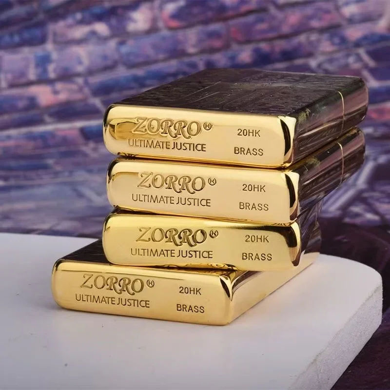 New Original ZORRO Kerosen e Lighter Retro Creative Pure Copper Shell Windproof Brass Cigarette Gasolin Engine Smoking Gift Box