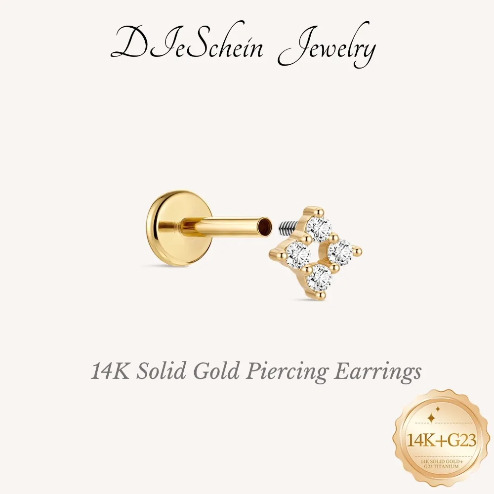 DIeSchein 14K Solid Gold Flat Stud Earring 18G Hypoallergenic Nap Earrings Gold 14K for Helix Tragus Daith Piercings Jewelry