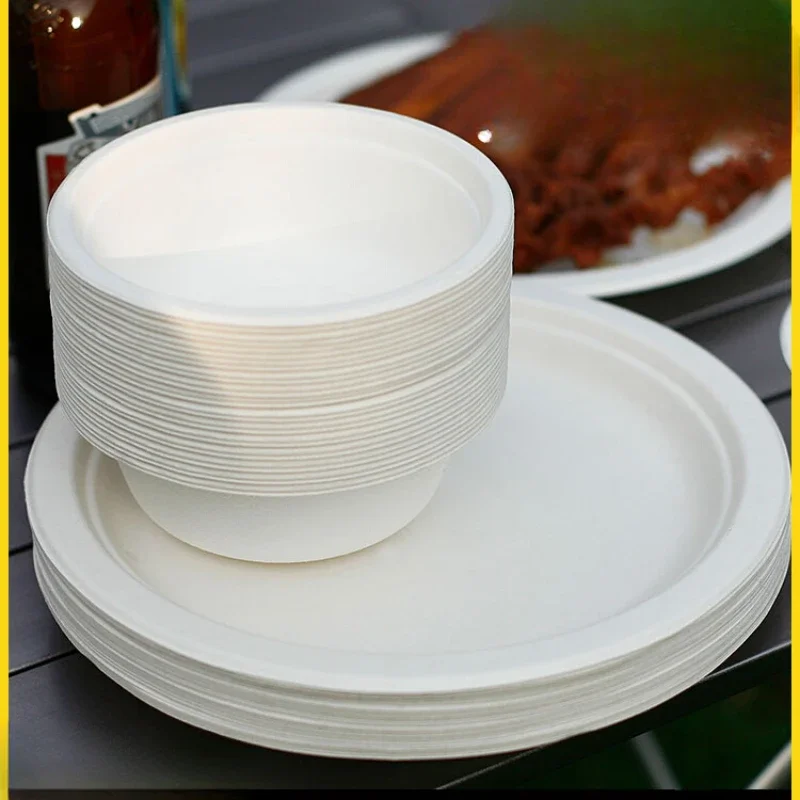 Disposable Bowl Paper Bowl Household round Tableware Lunch Box Plate Paper Plate for Cake Plate Commercial Use