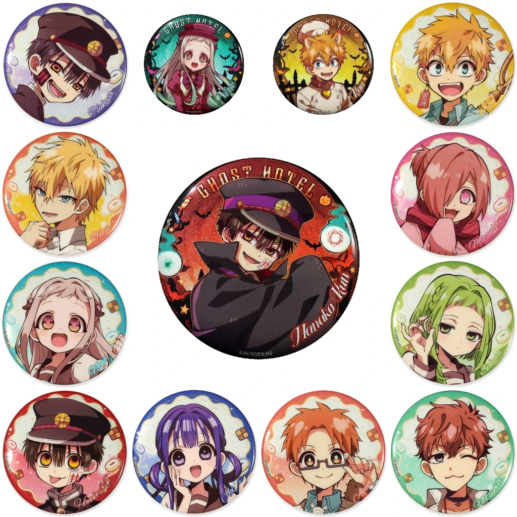 

58mm Anime Toilet-bound Hanako-kun Yashiro Nene Minamoto Kou Mitsuba Cosplay COSTUME Badge Pin SPTE Tinplate Brooch﻿ Prop Gilf