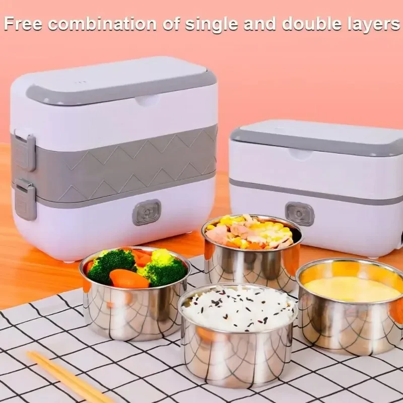 Electric Lunch Box Food Warmer Portable Food Heater Self Cooking Electric Lunch Box ice Cooker 2 Layers 1600ML Heated Lunch Box