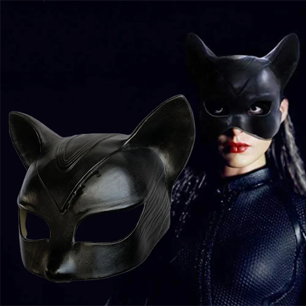 Sexy Cat Woman Selina Kyle Latex Mask Movie Super Hero Cosplay Costume Props Halloween Bar Party Black Sexy Wildcat Masks