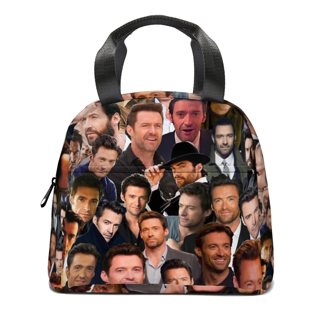 

Hugh Jackman Photo Collage Portable Lunch Bag Food Thermal Box Durable Cooler Lunchbox with Shoulder Strap Picnic Bag Office