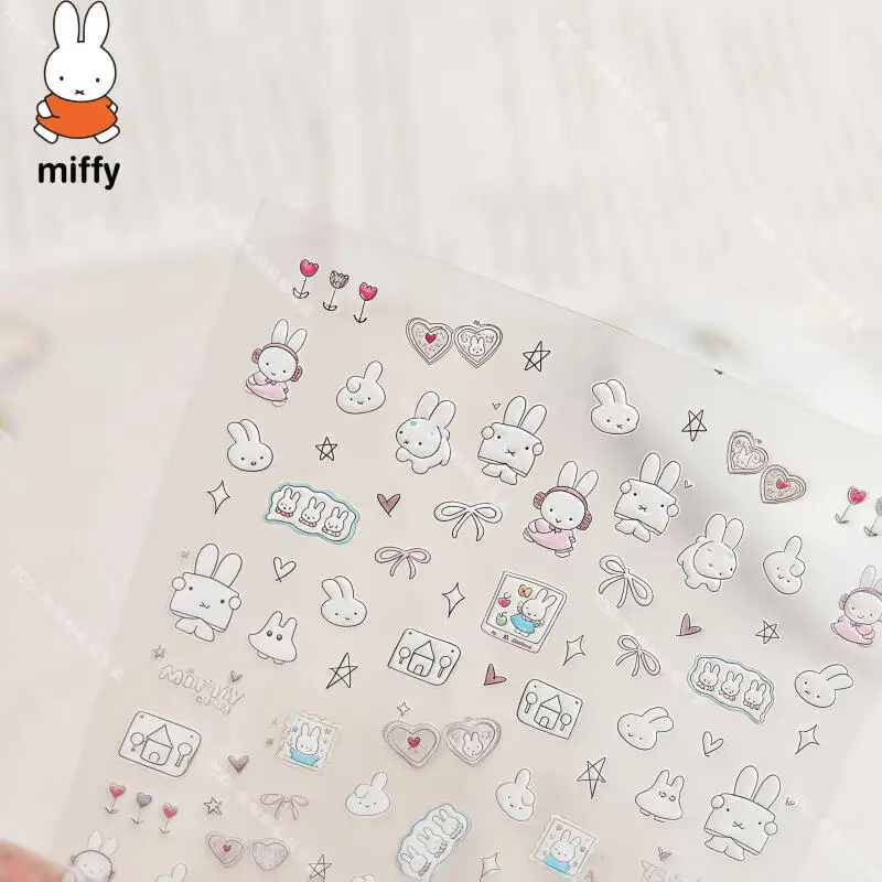 Lindas pegatinas para uñas Miffy 3D, pegatinas para uñas con cámara de cristal Kawaii, decoración, pegatinas con estampado de Anime, regalos sorpresa de vacaciones