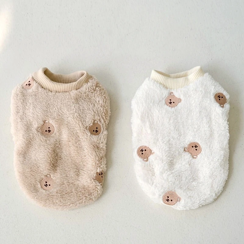 Embroidered Bear Dog Clothes Teddy Winter Clothes Dog Warm Sweater Plush Than Bear Pullover Soft Two Legged Clothes