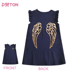 DXTON Kids Wing Sequined Dress Toddlers Flare Sleeve 100% Cotton Vestidos with Pockets Kids Unicorn Cartoon Casual Summer Wear