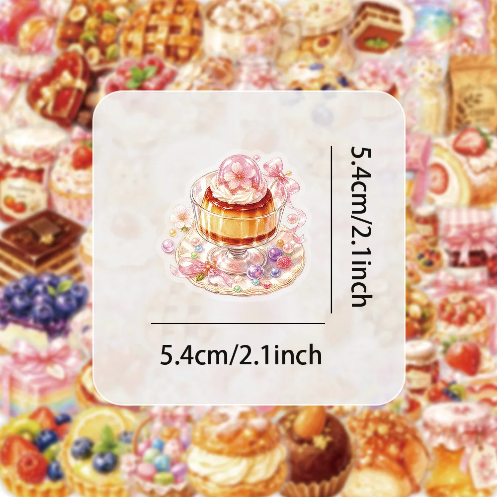 50 PCS Exquisite Glass Style Afternoon Tea Food Theme Transparent Stickers Thermos Cup Fridge Lunch Box Waterproof Decals