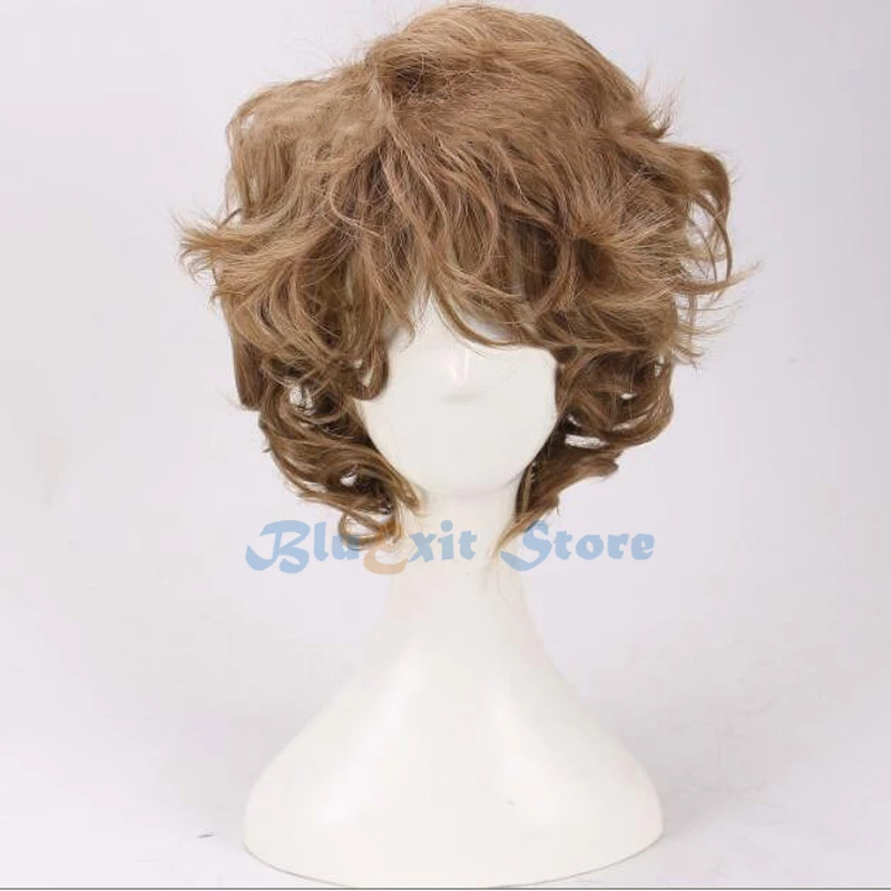 Peruca de cabelo sintético curto encaracolado para cosplay de halloween, bilbo, cabelo marrom para adultos