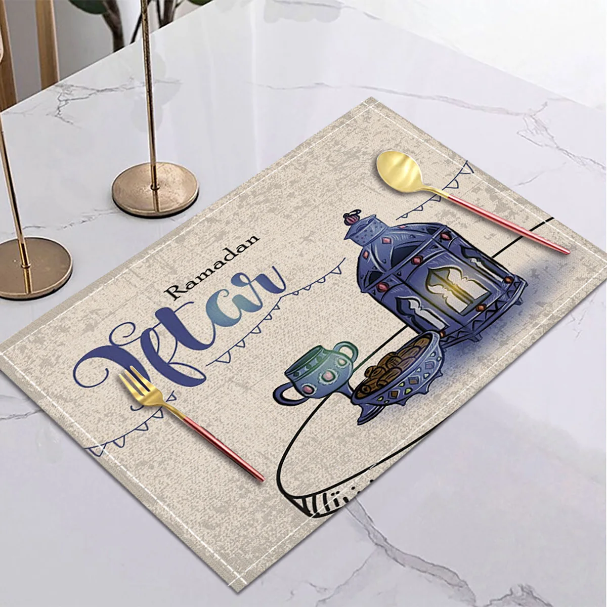 Ramadan Linen Placemat Eid Mubarak Table Ornaments Muslim Islam Party Supplies Ramadan Mubarak Kareem Home Decorations 42x32cm