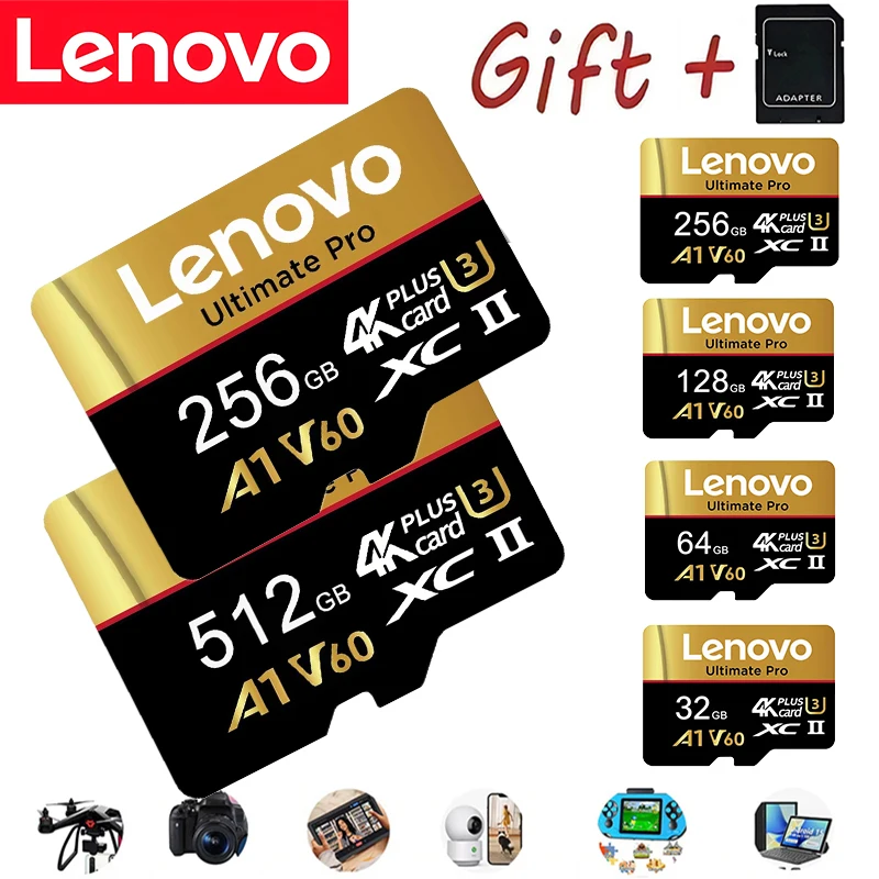 Lenovo High Capacity SD Cards 512GB Memory Card TF Cards Micro TF SD 256GB Class 64GB V60 for Surveillance / Mac / Camera