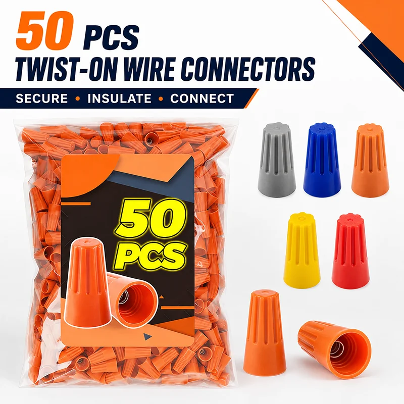 50pcs Fast Wire Connectors Set P1 P2 P3 P4 P6 Insulated Twist Crimp Terminal Wire Nuts with Spring End Cap for Rotating Splicing