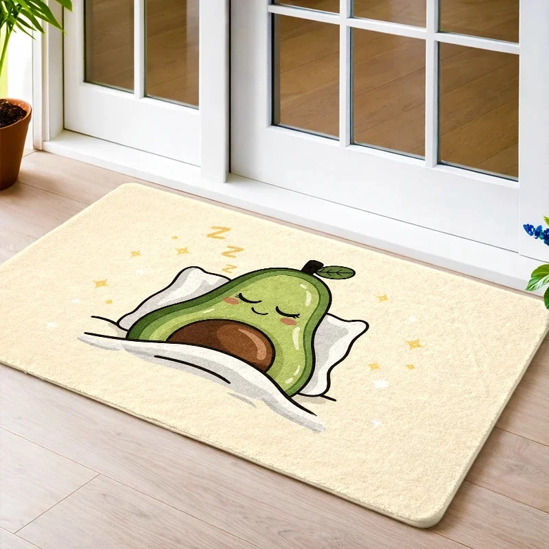 1pc, 2pcs, 3pcs Adorable Avocado Sleep Design Flannel Mat, Non-Slip Rubber Base, Long-Lasting &, Washable in Machine, Suitable for Indoor & Outdoor Use