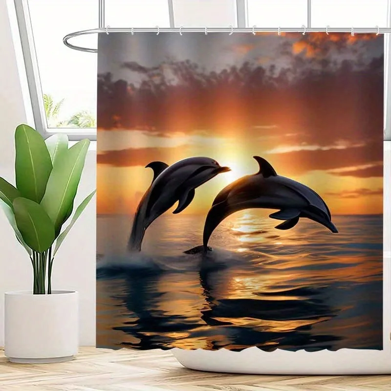 

Сцена плавания с морским дельфином, занавеска для душа, моющаяся грязеотталкивающая насадка для душа, водонепроницаемая полиэстеровая занавеска для ванны