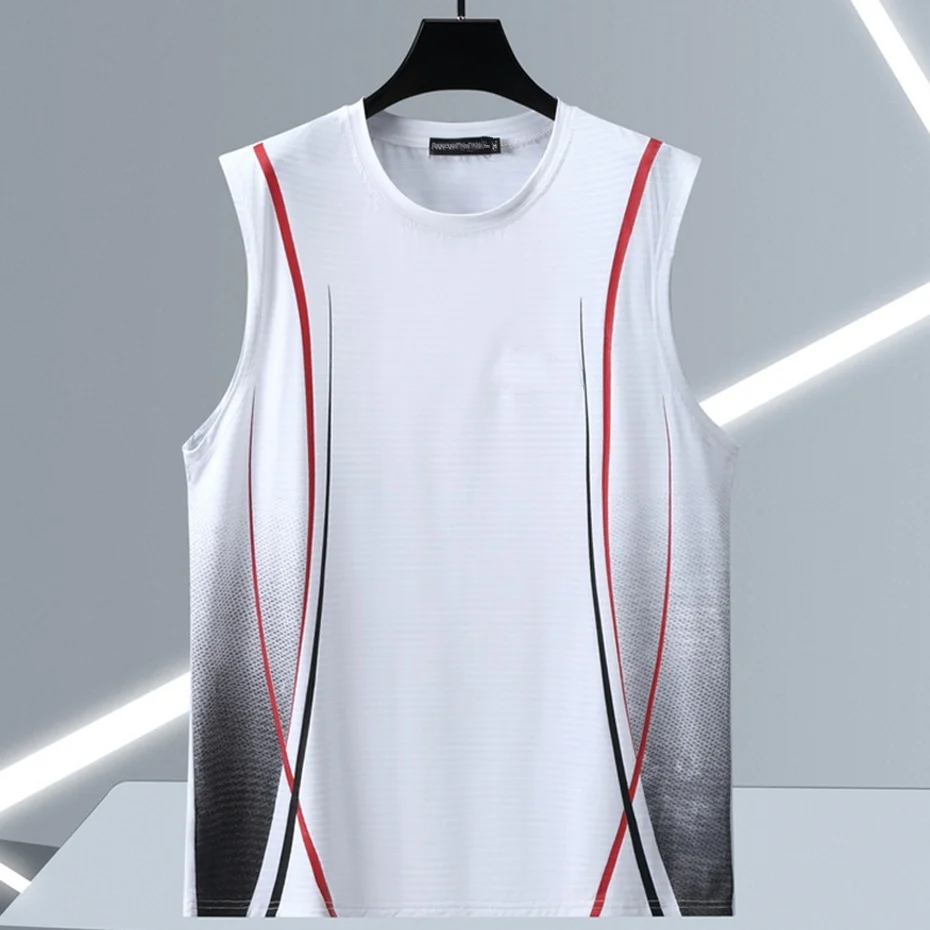 

Summer Men's Sports Tank Top Simple Stripe Print Caual Round Neck Sleeveless Vest Oversize Breathable Quick Drying Daily Clothes