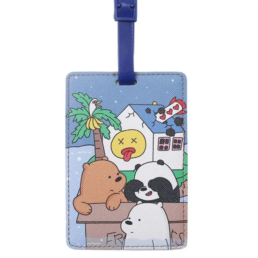 Cartoon Bear Travel Luggage Tag Name Address Tel Hanging Sign Board Suitcase Label Buckle Belt PU Baggage Tags Travel Supplies