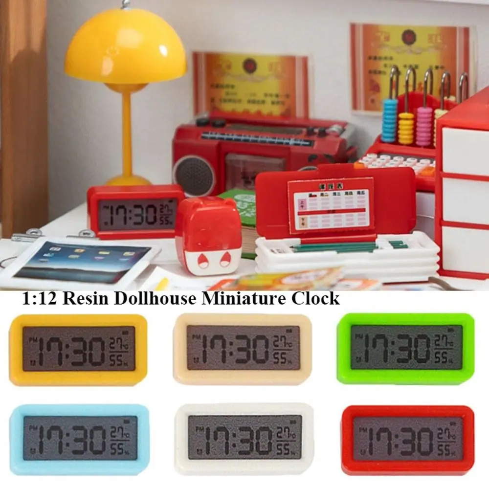 New 1:12 Dollhouse Miniature Clock Plastic Mini Pretend Play Clock Simulation Digital Clock Dollhouse Home Decor