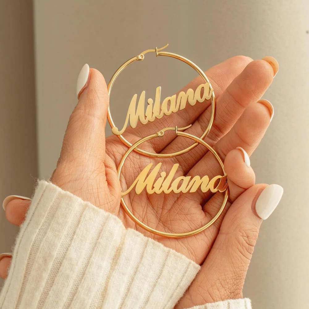 Haiyufly Custom Name Hoop Earring for Women Girls Pin Earrings Stainless Steel Jewelry Mother Kids Personalized Birthday Gift view 5