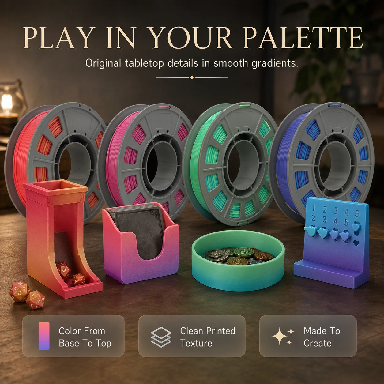 300g Gradient PLA Filament 1.75mm, Rainbow Color Changing 3D Printer Filament, Smooth & Tangle-Free for DIY Makers