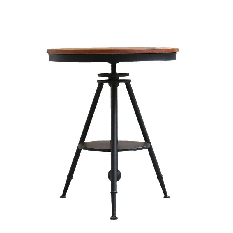 

Small round table three-piece wrought iron retro solid wood music bar round table casual combination simple