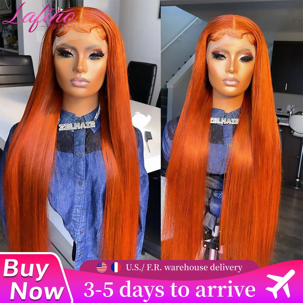 

Lafino 13x6 Оранжевый Рыжий Кость Прямой Парик Фронта Шнурка Человеческих Волос 36 Дюймов Прозрачный 13x4 Парик Фронта Шнурка Предварительно Сорванный Для Женщин