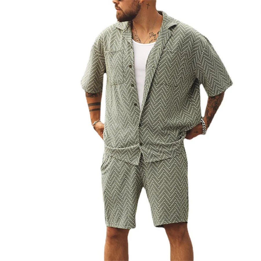 Men Summer Shorts Set Two Piece Suits Beach Lapel Shirts and Shorts Men\'s Outfits Casual Sports Clothes Tracksuit Streetwear