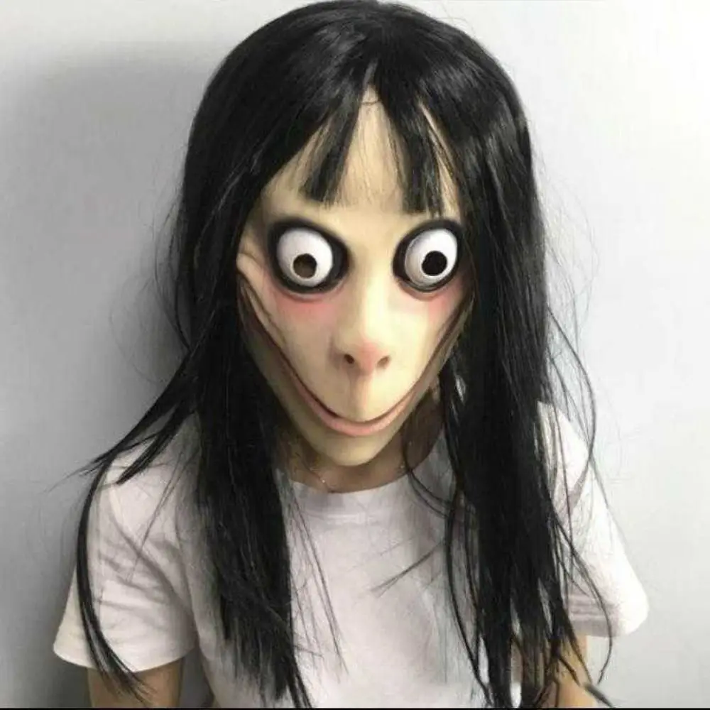 Momo Scary Mask With Long Wig Challenge Games Ghost Mask Horror Cosplay Decor Party Props