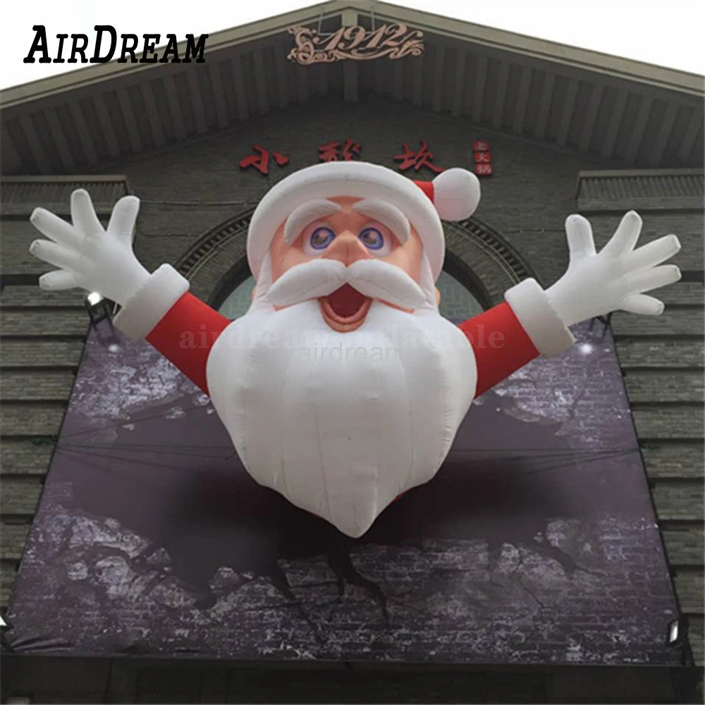 Hanging Giant inflatable santa claus lighting Climbing Wall mall entrance Santas for christmas decoration with Advert Bag Toy