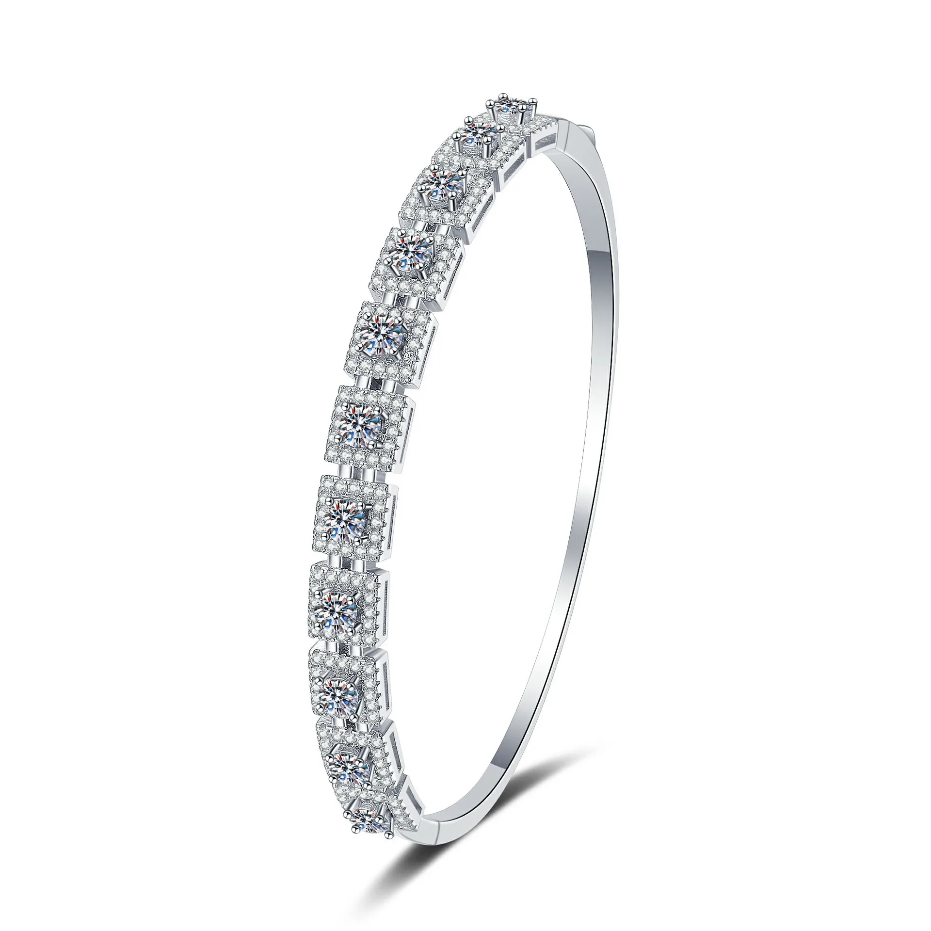 2.2 Carat D Color Real Moissanite Diamond Bangle Sparkling s925 Sterling Silver Moissanite Cuff Bracelet Fine Jewelry GRA