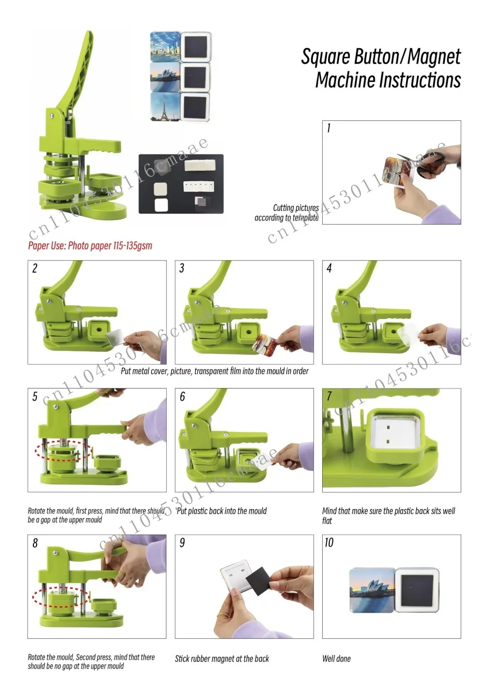 Square Button Maker Kit  Press Machine 100 Set DIY Square Photo Picture Badge Button  Button Making Machines