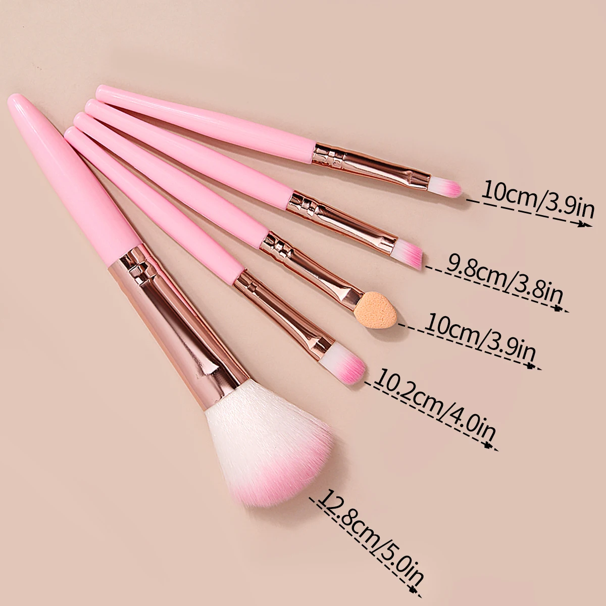 Mini portable 5-brush set for blush, eyeshadow and concealer, a must-have for beginners' travel makeup