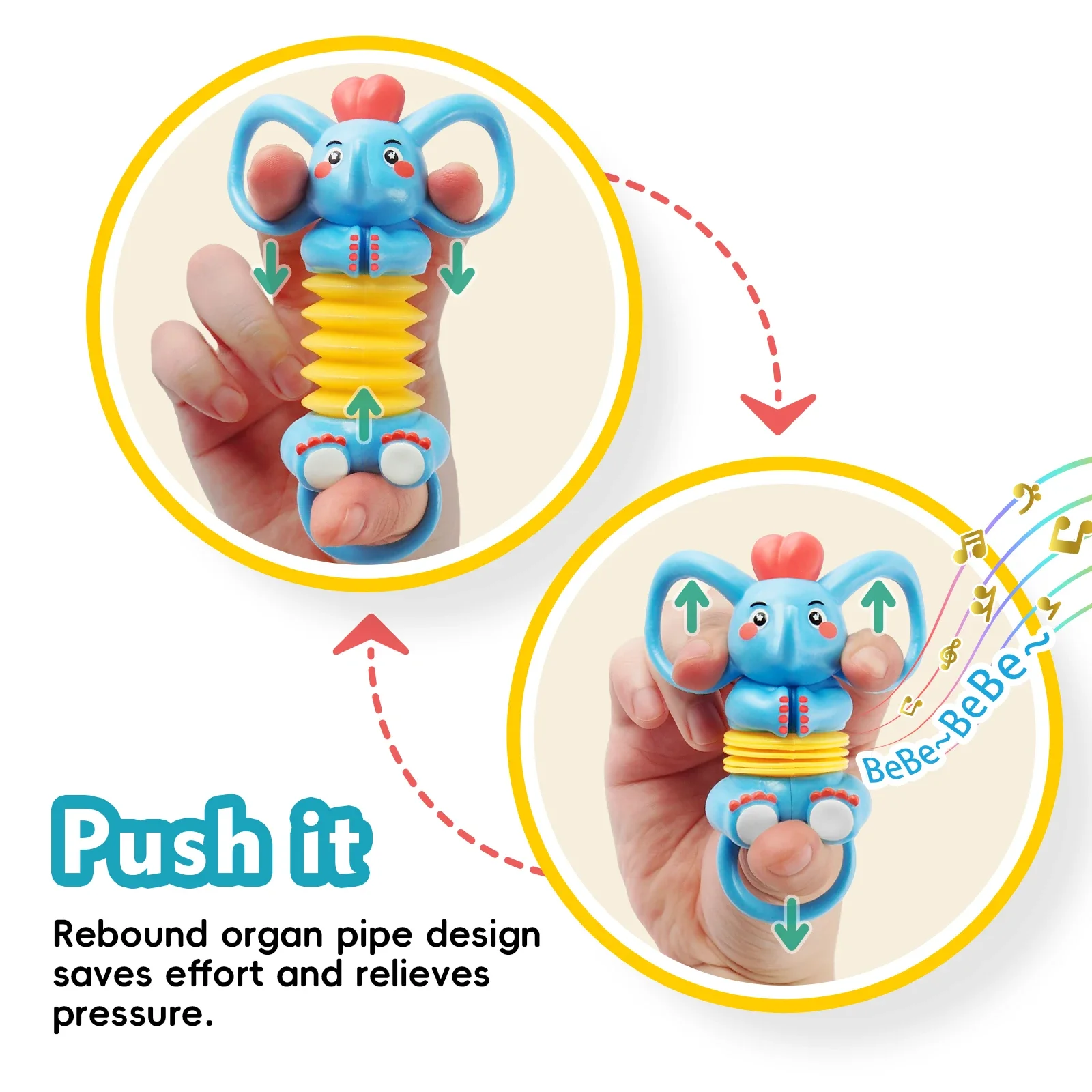 Hand Puppet Squeeze Toy Pop Tube Cute Kawai Elephant Vocal Sound ADHD Toy Anti Stress Relief  Gifts for Adults Popit Toys