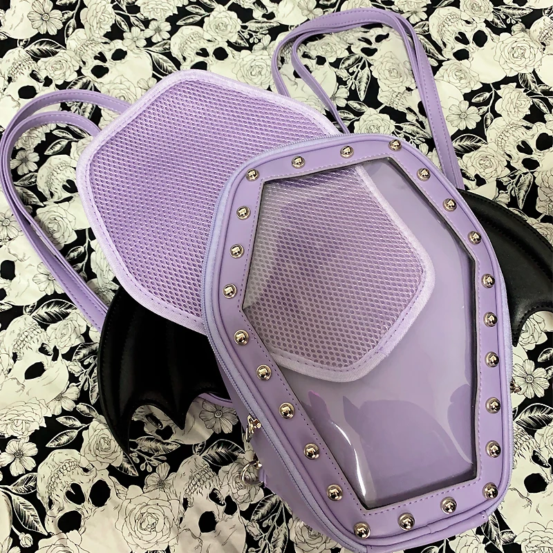 Gothic Punk Coffin Shape Ita Bag Women Clear Backpacks Dark Lolita Handbag and Shoulder Bag Girls Cosplay Designer 2 Insert