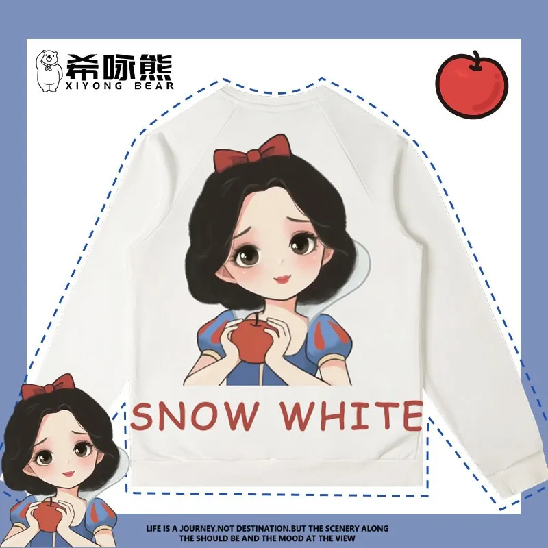 

Disney Princess At Large Co-branded Crewneck Hoodie Lady Snow White Elsa Mulan Coat Girl Clothes Autumn