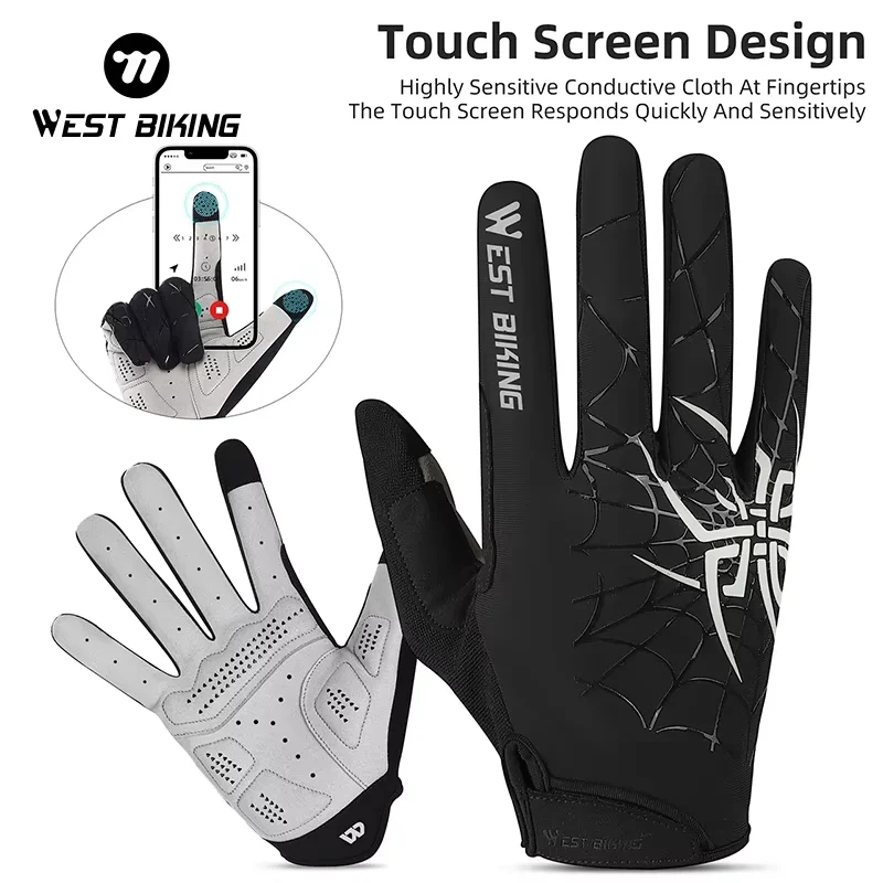 

WEST BIKING Cycling Full Finger Gloves Spider Touch Screen Motorcycle Glove Anti-Slip Breathable Sports Gloves MTB Riding Gloves