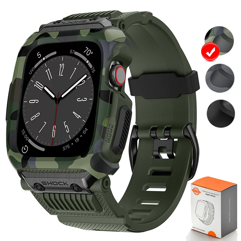 Funda deportiva de camuflaje y correa para Apple Watch 9, 8, 7, SE, 6, resistente al agua, iwatch series, 45mm, 44mm, 42mm, Kit Mod