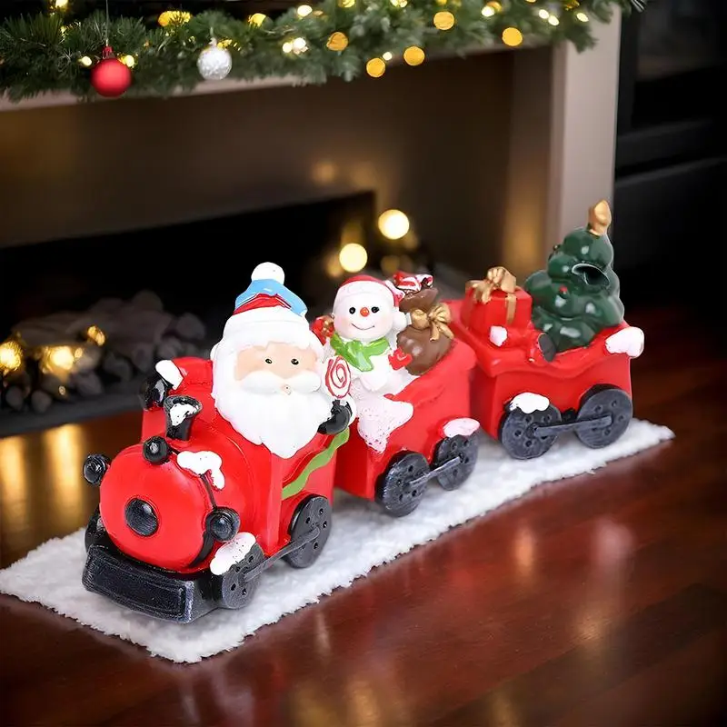 Conjunto de trem de natal padrão de natal decoração de natal resina pequeno trem conjunto figura de trem de natal brinquedos educativos