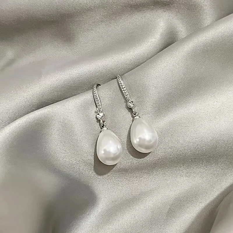 Fashion Water Drop Imitaiton Pearl Hook Earrings For Women With Shiny Crystal Bridesmaid Wedding Jewelry image 4
