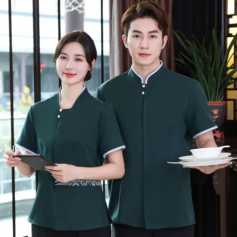 

Chinese Hot Pot Restaurant Waiter Workwear Short Women's Summer Hotel Food Delivery Uniform Male Half Sleeve