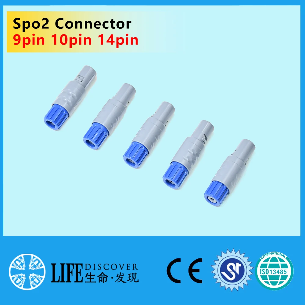 popular spo2 sensor ECG cable spare parts connector with panel socket 9pin 10pin 14pin 5pcs packing