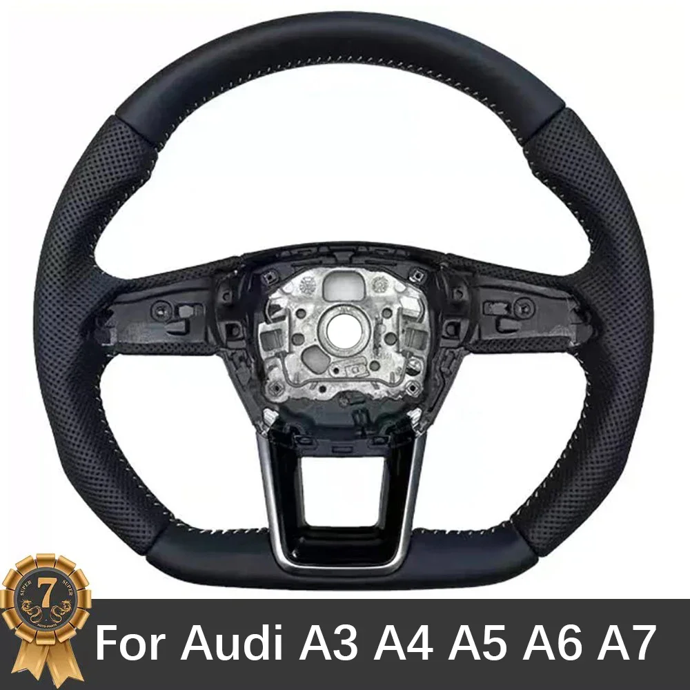 

For Audi A3 A4 A5 A6 A7 Q3 Q5 Q7 Perforated Steering Wheel Flat Bottom With S Logo Assembly Accessories