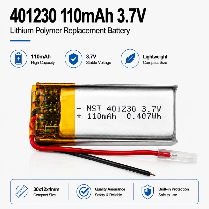 Image of 1-10 Stück 401230 110mAh 3,7V Lithium-Polymer-Ersatzakku für GPS-Navigationsgeräte, Bluetooth-Lautsprecher, LED-Fahrtrekorder