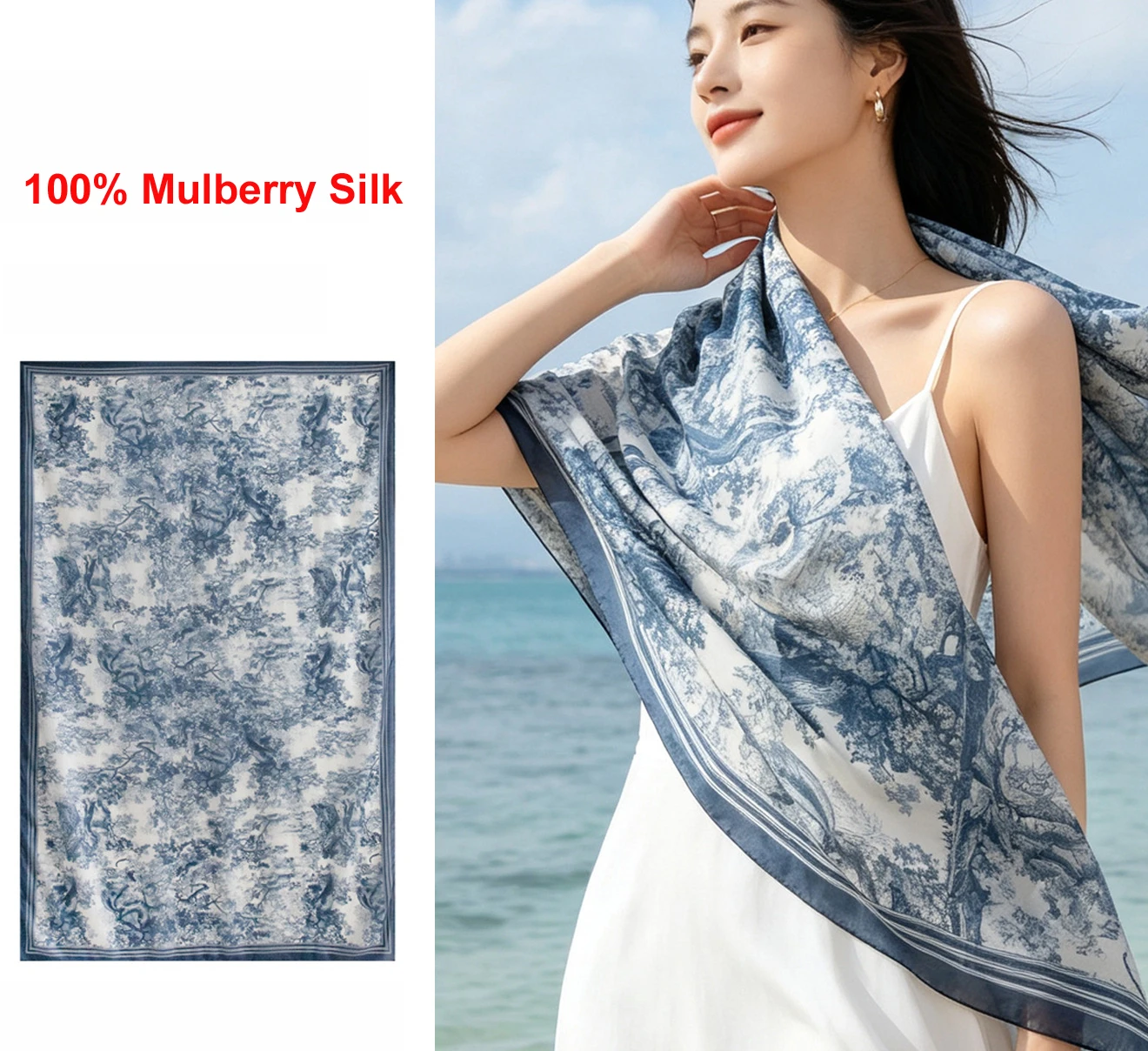 176*110cm 100% Silk Large Size Mulberry Silk Scarves Fashion Floral Printed Shawl Sale Women Genuine Natural Silk Scarf Shawl
