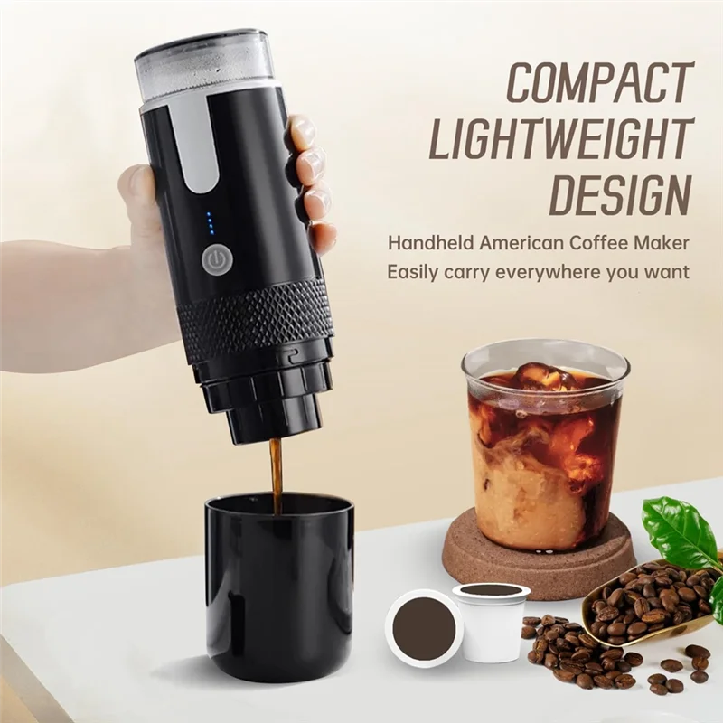 B58B-Portable Espresso Maker, Electric Travel Coffee Machine For Office Travel Camping Fit Coffee Powder & Coffee Capsule